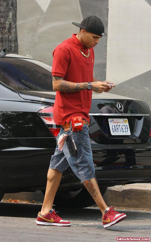 Chris Brown Right Leg Tattoo