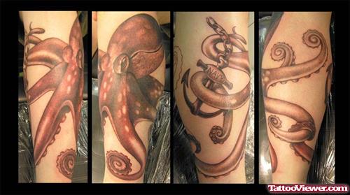 Anchor And Octopus Leg Tattoo