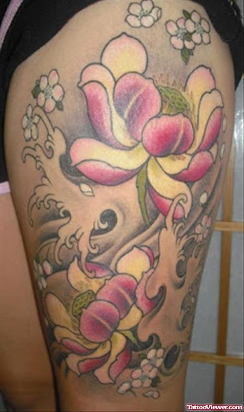 Japanese Flowers Leg Tattoos