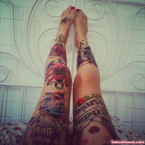 Girl With Both Leg Tattoos