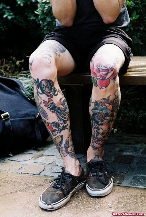 Colored Sailor Leg Tattoos