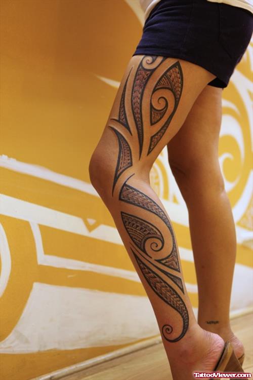 Best Polynesian Leg Tattoo