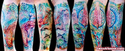 Awesome Colored Leg Tattoos Designs