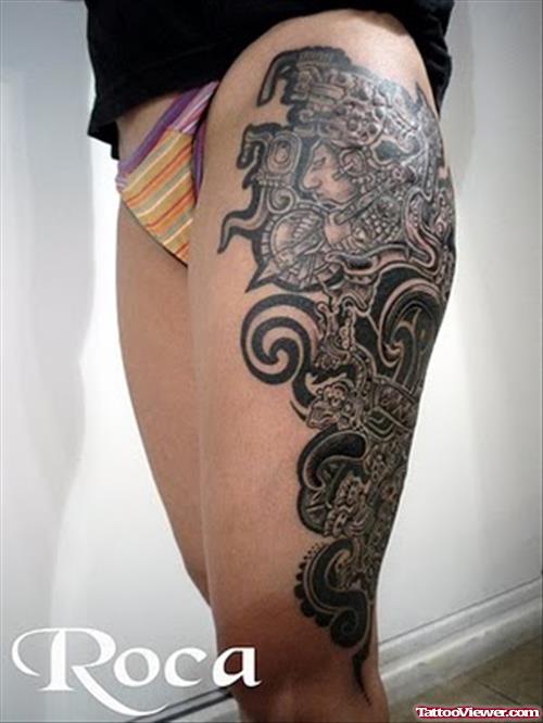 Black Ink Side Leg Tattoo