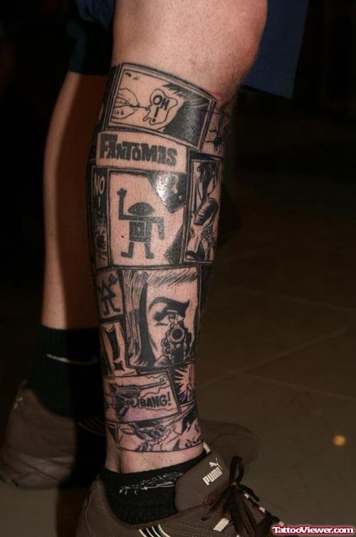 Black Ink Geek Right Leg Tattoo
