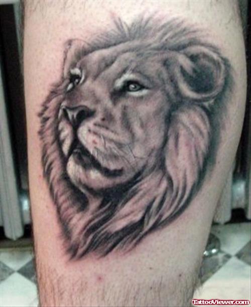 Beautiful 3D Lion Head Leg Tattoo