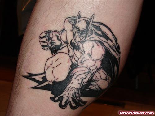 Black Ink Batman Leg Tattoo