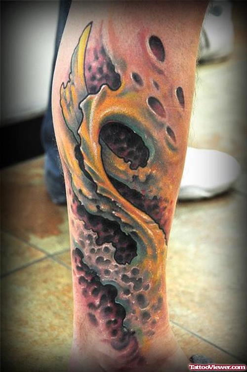 Awful Colored Biomechanical Leg Tattoos