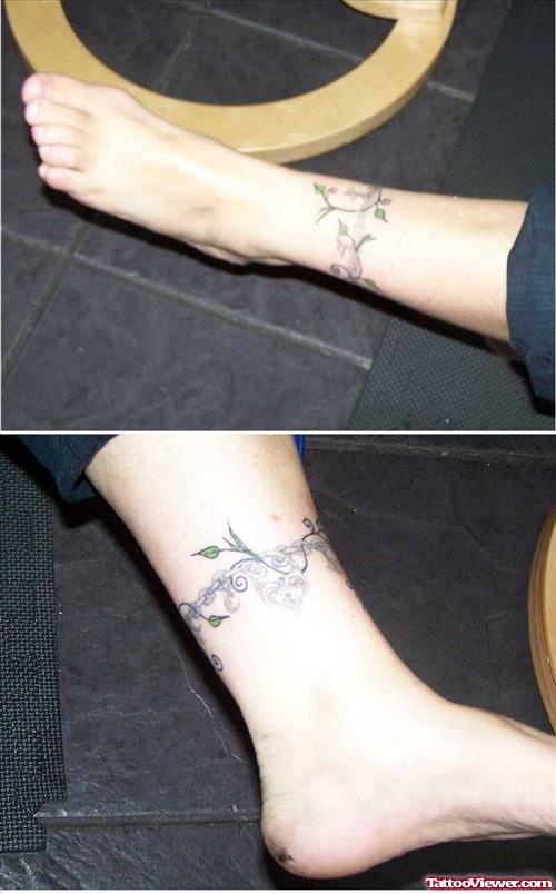 Green Leaves Leg Tattoo