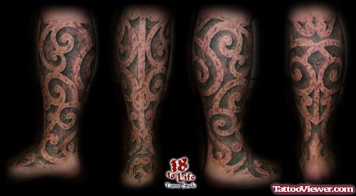Embosed Stone Leg Tattoo