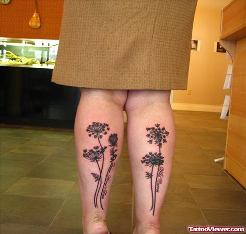 Dandelion Puff Flowers Back Leg Tattoos