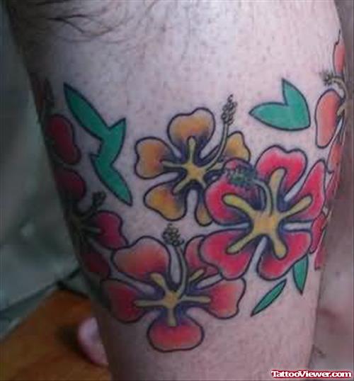 Hibiscus Flowers Tattoo On Leg
