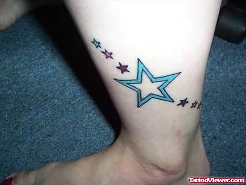Colourful Stars Tattoo On Leg