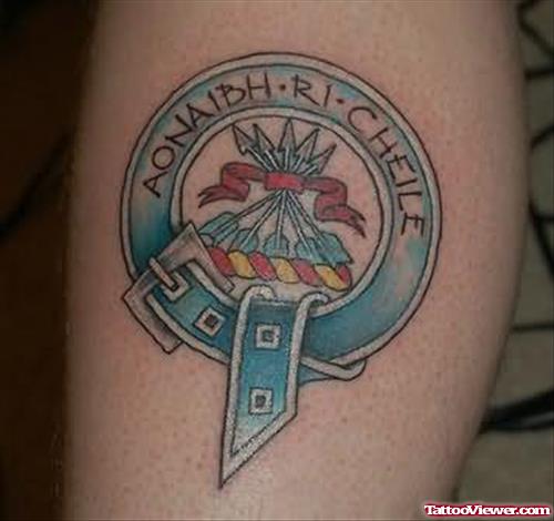 Family Crest Logo Tattoo On Leg
