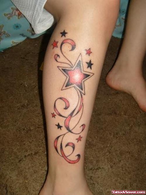 Awesome Star Tattoo On Leg