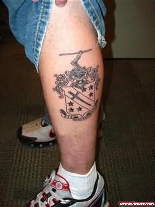 New Family Crest Tattoo On Leg