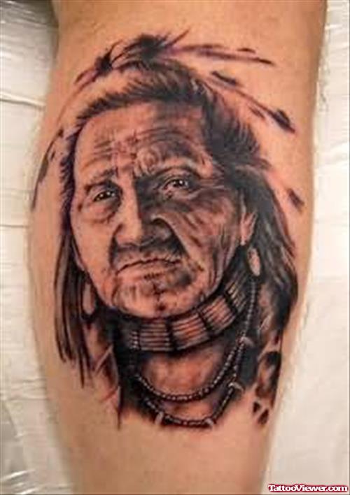Old Lady Tattoo On Leg