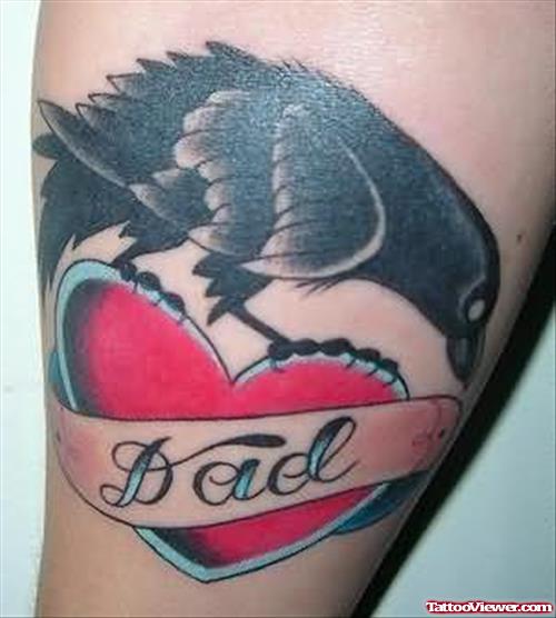 Bird And Heart Tattoo On Leg