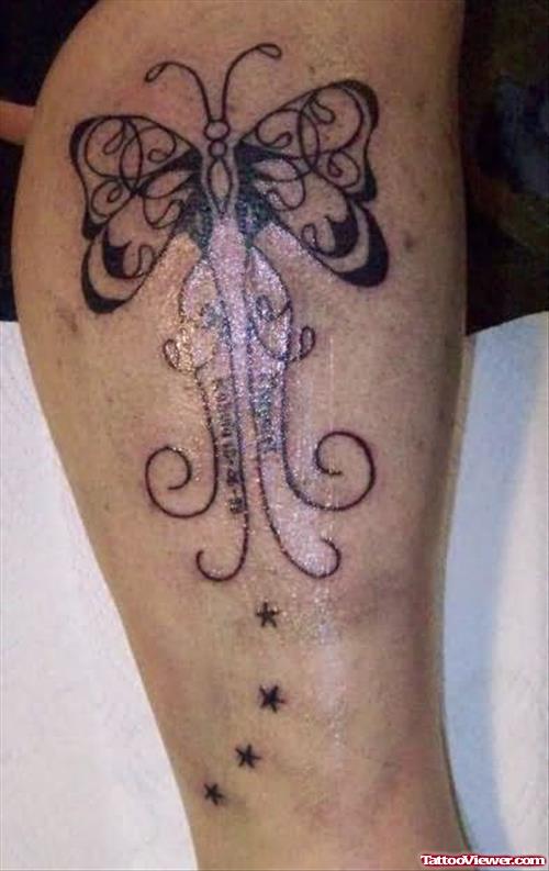 Butterfly Female Leg Tattoo