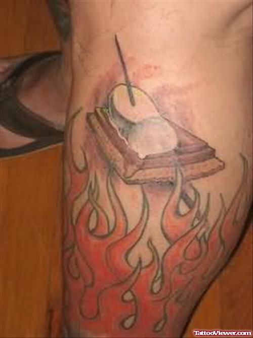Flaming Tattoo On Leg