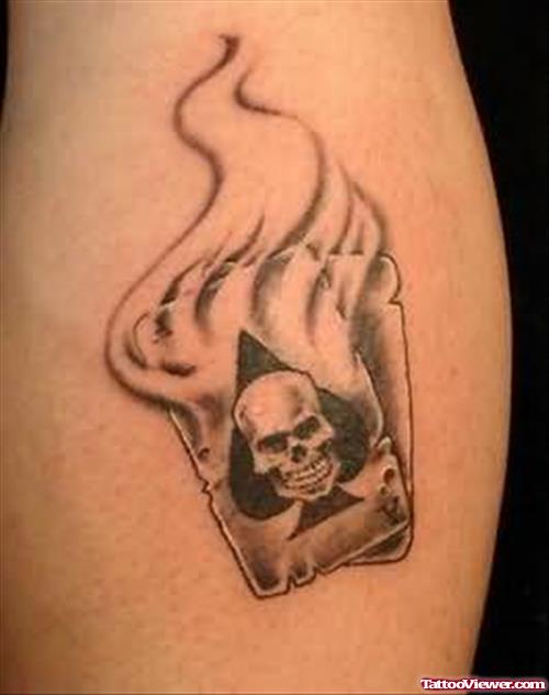 Gambling & Skull Tattoo On Leg