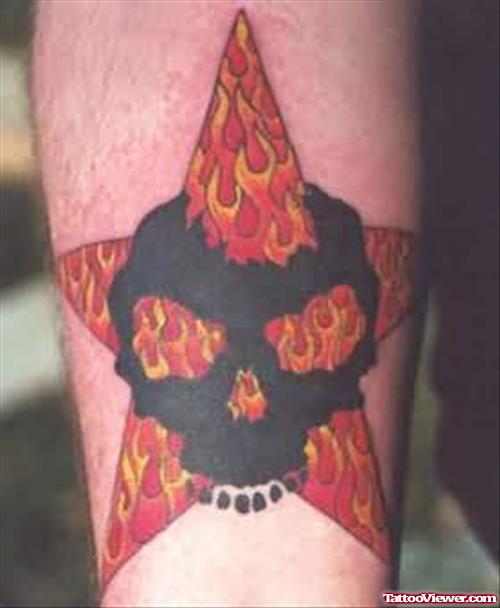 Star Skull Tattoo On Leg