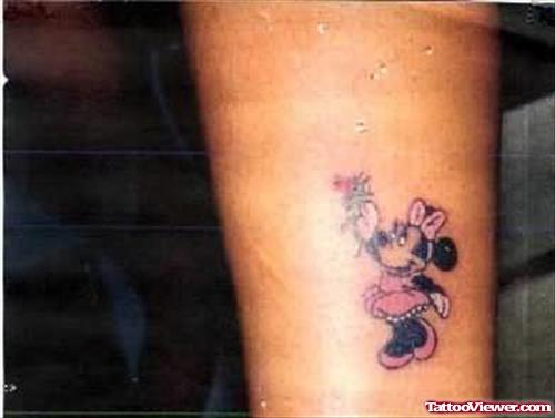 Miki Mouse Tattoo On Leg