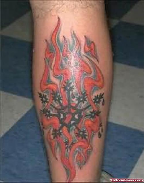 Flame Symbol Tattoo On Leg