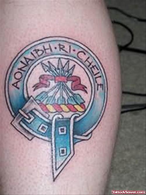Amazing Family Crest Tattoo On Leg