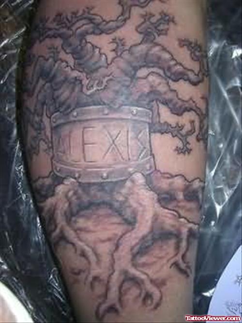 Lexis Tree Tattoo On Leg
