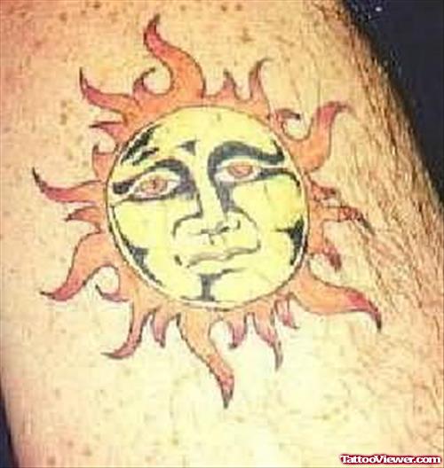 Yellow Sun Tattoo On Leg