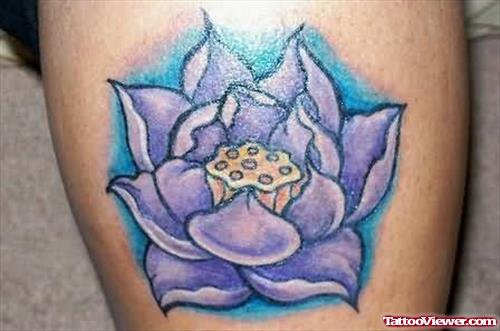 Lotus Purple Tattoo On Leg