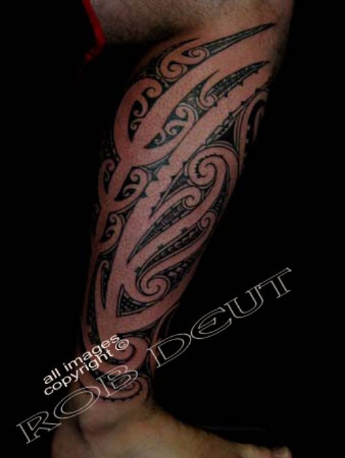Awesome Tribal Right Leg Tattoo