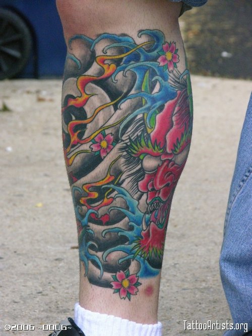 Japanese Colored Leg Tattoo