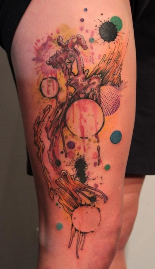 Colore Abstarct Leg Tattoo