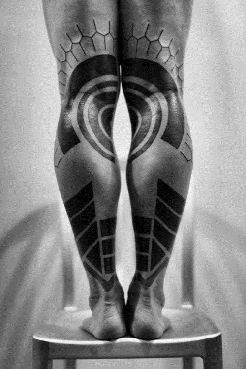 Black Ink Tribal Leg Tattoos
