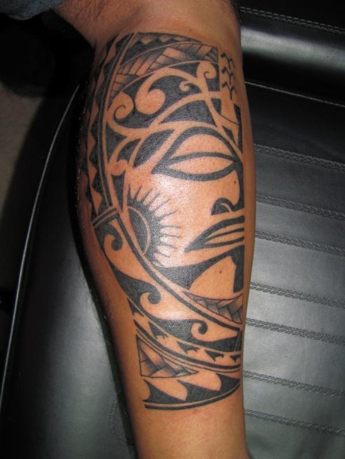 Awful Black Ink Maori Leg Tattoo