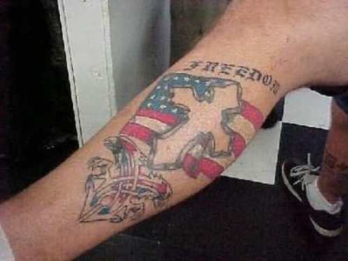 American Cross Tattoos On Leg