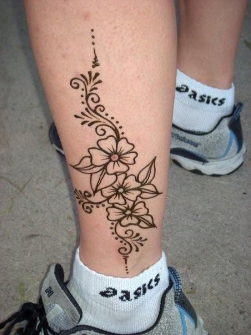 Flowers Tattoos On Guy Left Leg