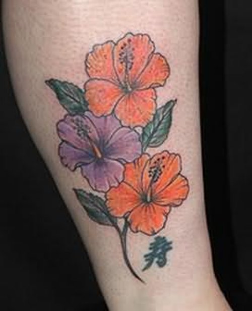 Amazing Hibiscus Tattoo On Leg