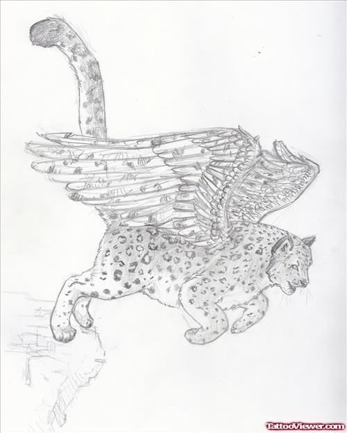 Winged SNow  Leopard Tattoo Design