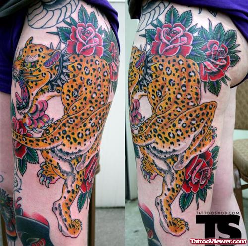 Leopard And Roses Tattoo