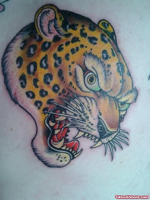 Coloured Leopard Head Tattoo