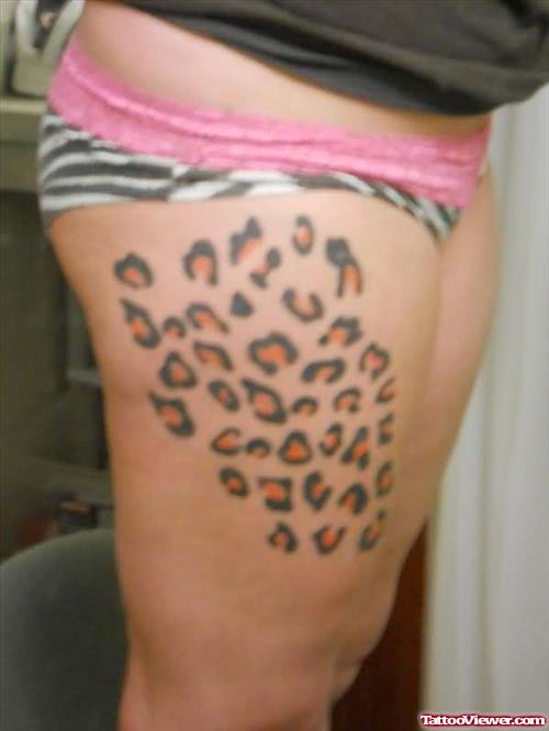 Leopard  Tattoo On Thigh For Goils