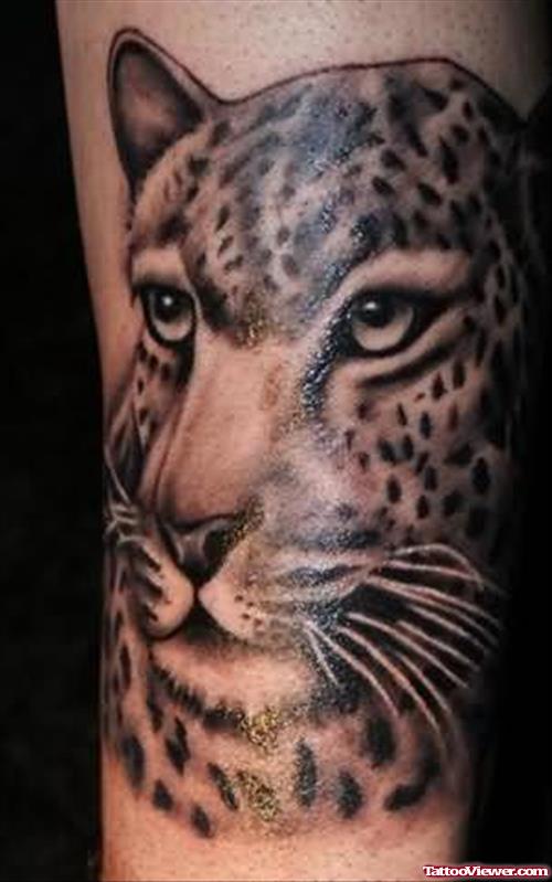 Black Leopard Realistic Portrait Tattoo