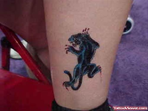 Black Leopard Tattoo On Leg