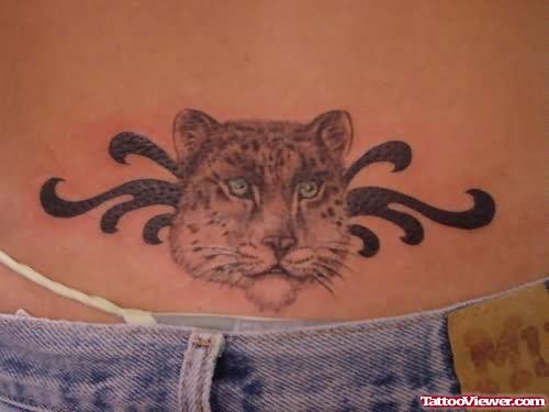 Tribal Green Eye Snow Leopard Tattoo