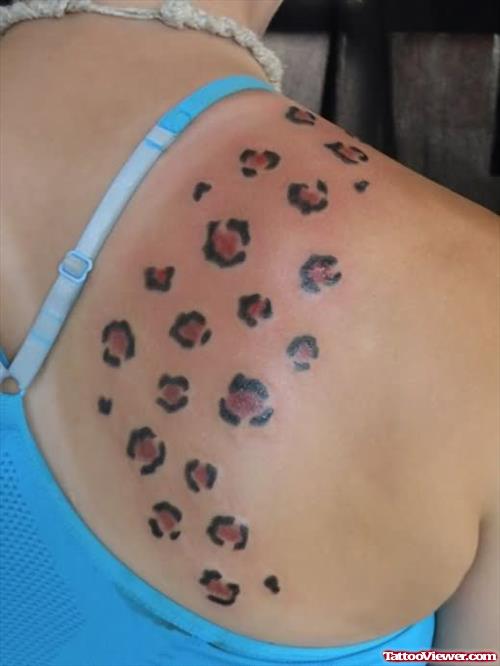 Leopard Spots Tattoos On Back Shoulder