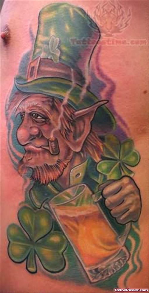 Leprechaun With Drink Tattoo