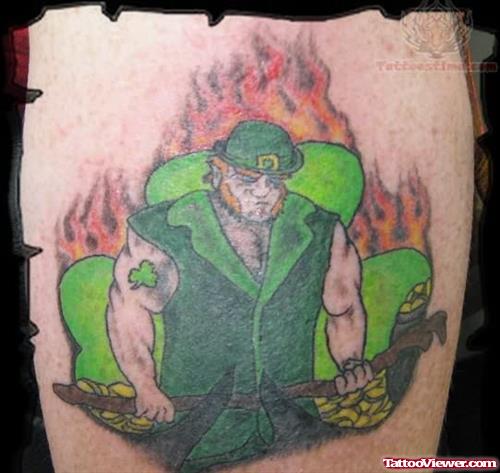 Leprechaun With Fire Tattoo